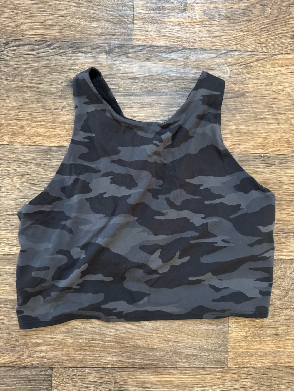 Athleta Conscious Crop Women's L Gray Black Camouflage Sports Bra Wireless